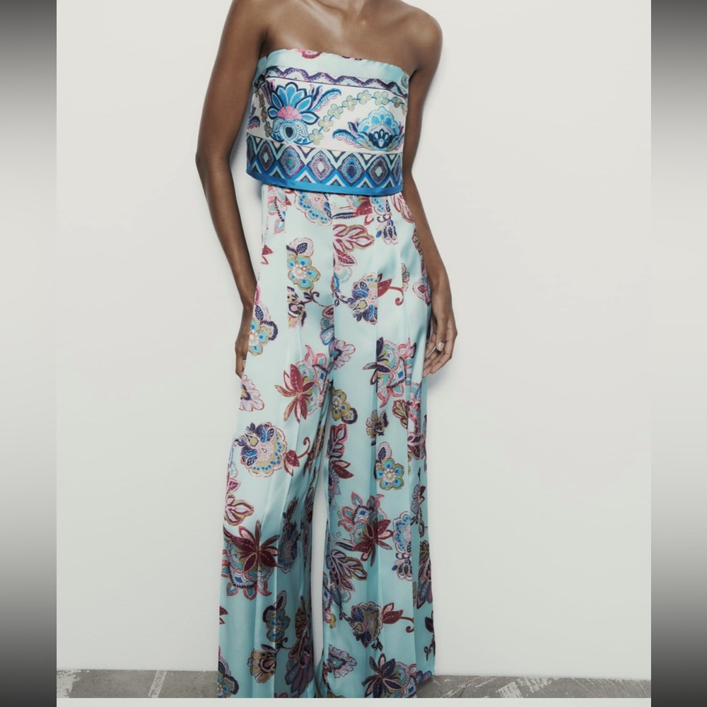 ZARA- STRAPLESS PRINTED JUMPSUIT